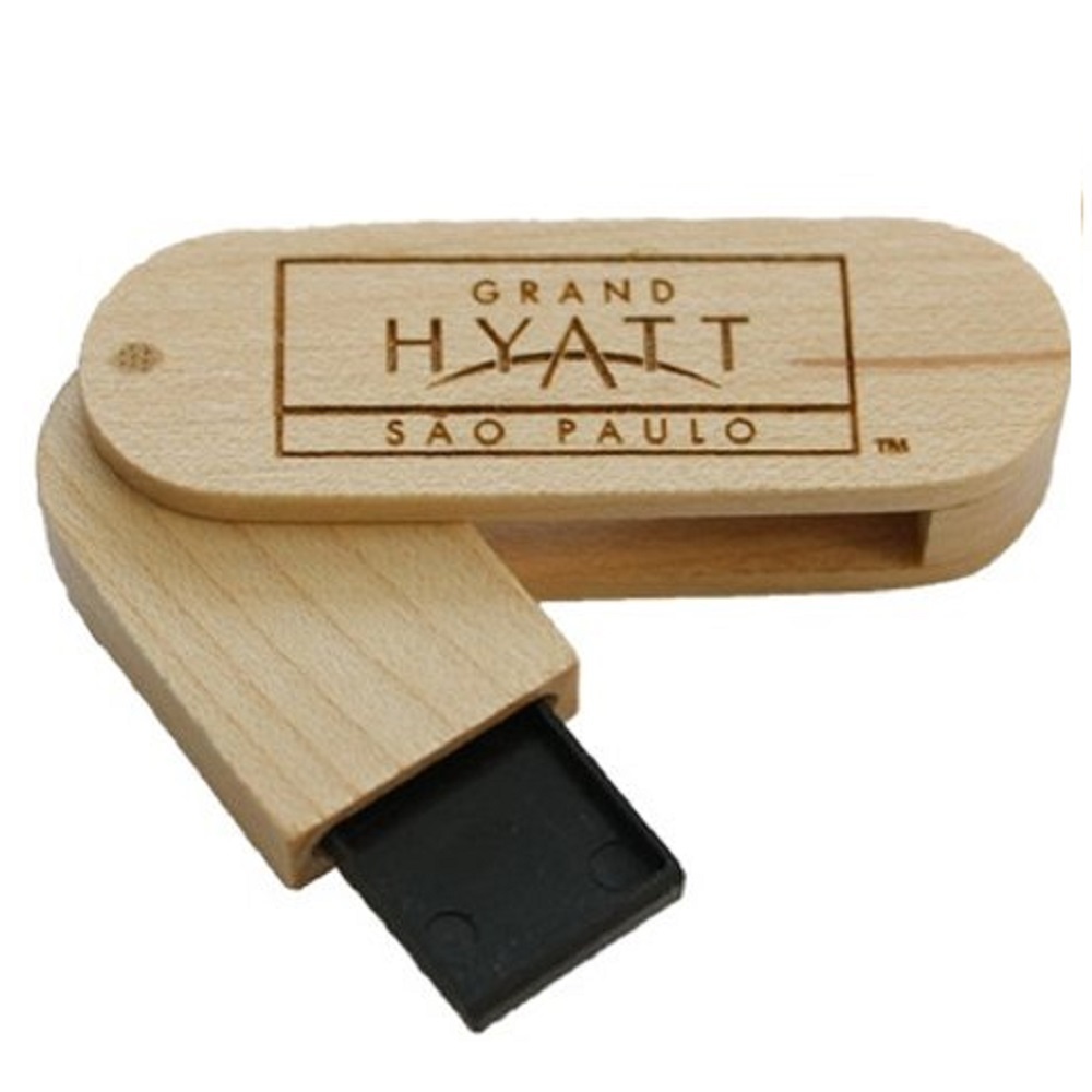 Pen drive de Madeira Giratório Personalizado