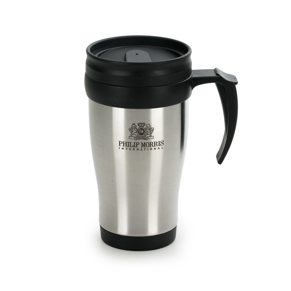 Caneca revestida em aço inox com tampa plástica