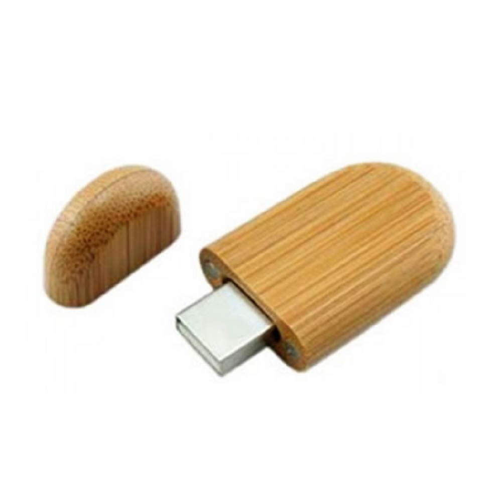 Pen drive redondo com tampa de  madeira