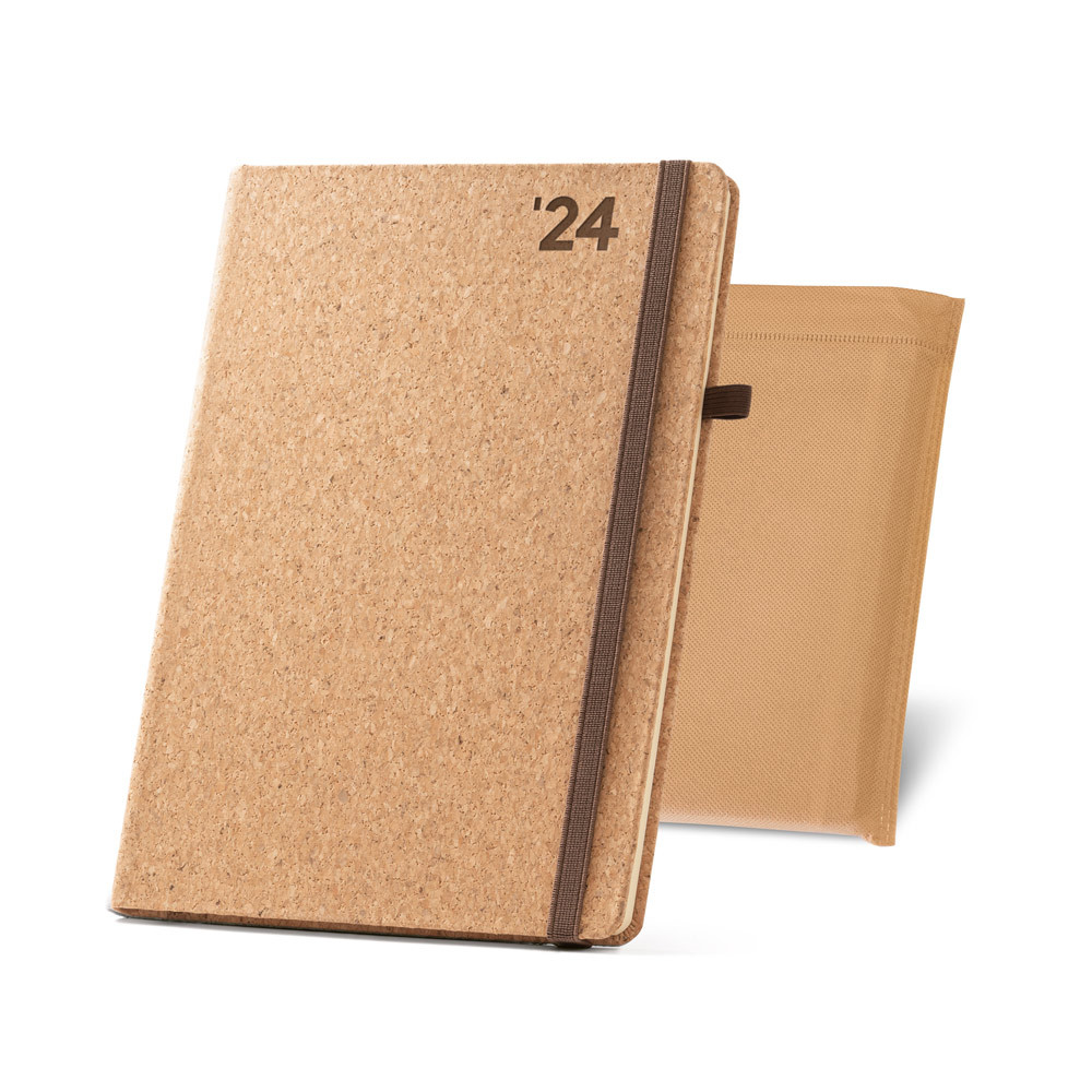 Agenda B5 em cortiça com suporte para esferográfica